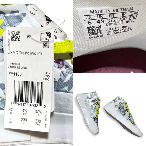 Adidas Stella McCartney Treino Floral Hightop Sneakers Yellowfy1180 Size 6 NWT - Picture 9 of 14